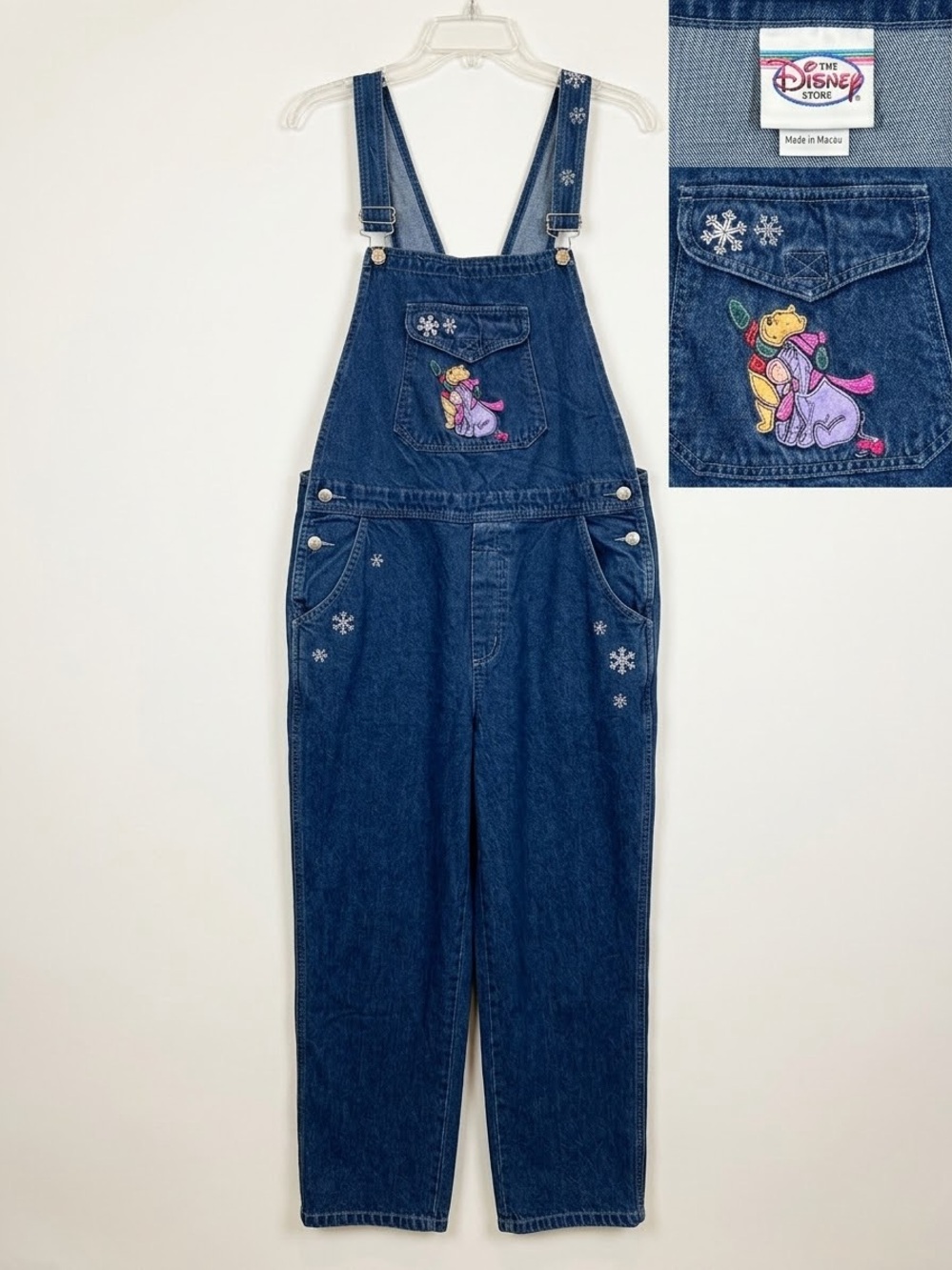 Disney Dark Blue Denim Winnie the Pooh Embroidered Overalls